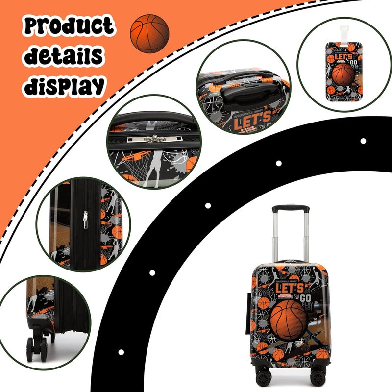 Homskiii Kids Basketball Suitcase Set for Boys Hardside Luggage with Spinner Wheels 2 Piece 16inch Toddler Suitcase for Boys Travel Carry on Luggage Airline Approved - Image 3